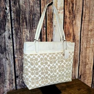 Coach Signature Beige and White Tote Bag